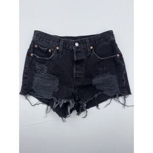 Women's Levis 501 High Rise Shorts black denim Size 28 Distressed